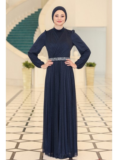 Dila Büyük Beden Tesettür Abiye - Lacivert