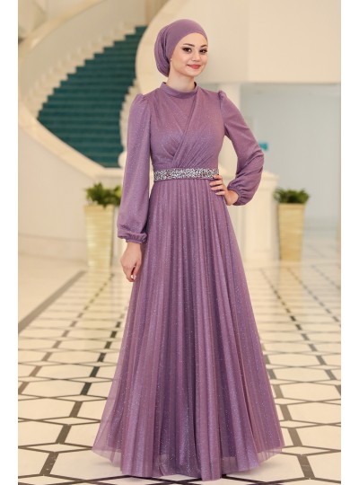 Dila Büyük Beden Tesettür Abiye - Lavanta