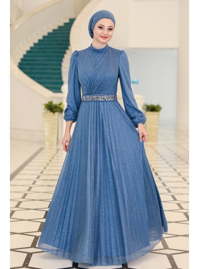 Dila Büyük Beden Tesettür Abiye - İndigo