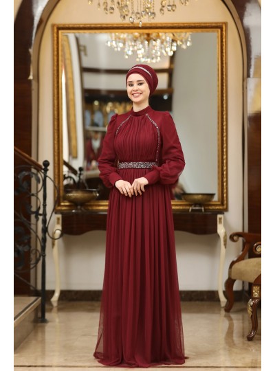 Efsane Büyük Beden Tesettür Abiye - Bordo