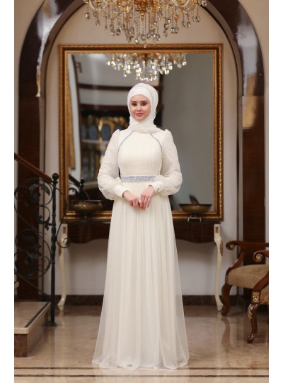 EfsEfsane Büyük Beden Tesettür Abiye - Ekru