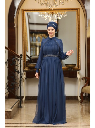 Efsane Büyük Beden Tesettür Abiye - İndigo
