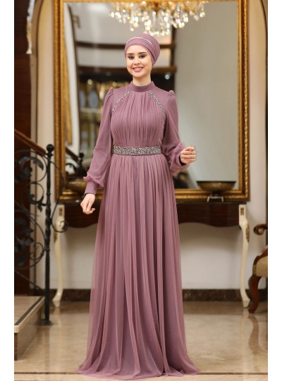 EfsEfsane Büyük Beden Tesettür Abiye - Lavanta