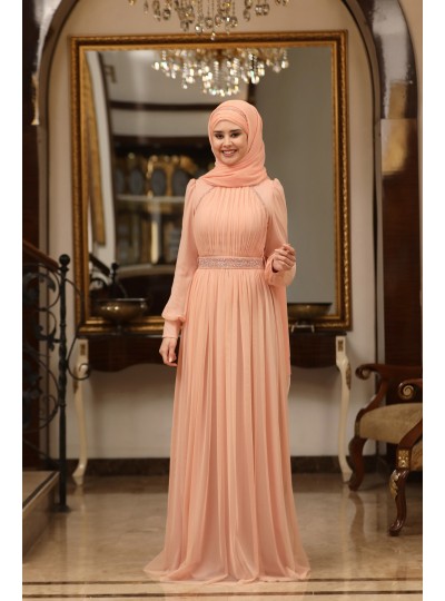 Efsane Büyük Beden Tesettür Abiye - Pudra
