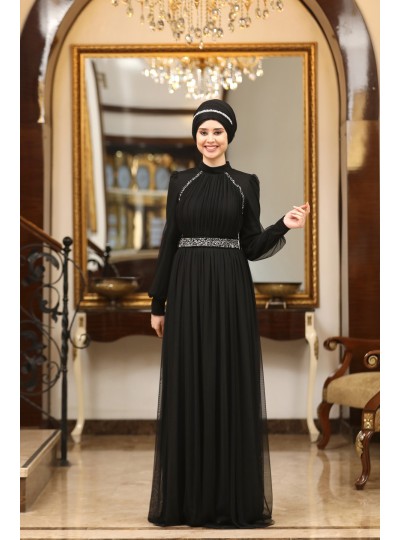 Efsane Büyük Beden Tesettür Abiye - Siyah