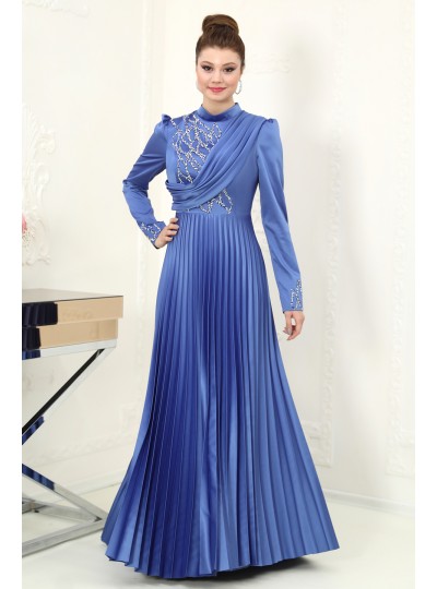 Hafsa Saten Tesettür Abiye - İndigo