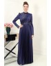 Hafsa Saten Tesettür Abiye - Lacivert