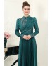 Hafsa Saten Tesettür Abiye - Zümrüt