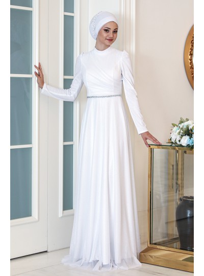 Işıl Büyük Beden Tesettür Abiye - Beyaz