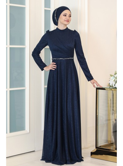 Işıl Büyük Beden Tesettür Abiye - Lacivert