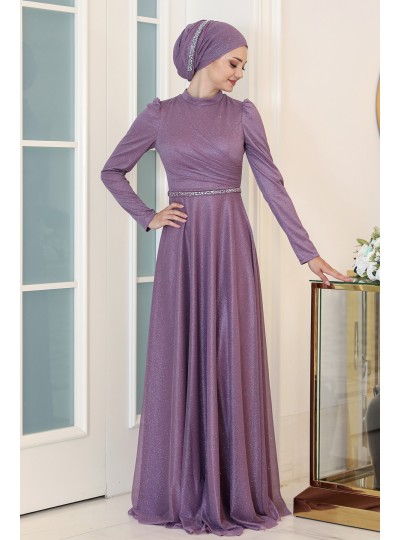 Işıl Büyük Beden Tesettür Abiye - Lavanta