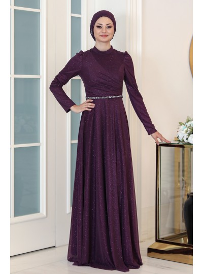 Işıl Büyük Beden Tesettür Abiye - Mor
