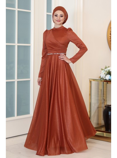 Işıl Büyük Beden Tesettür Abiye - Soğan Kabuğu