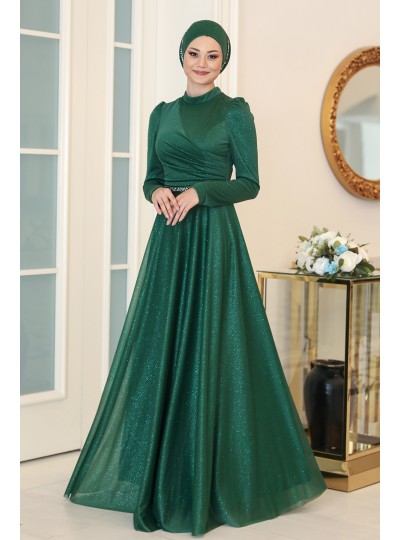Işıl Büyük Beden Tesettür Abiye - Zümrüt