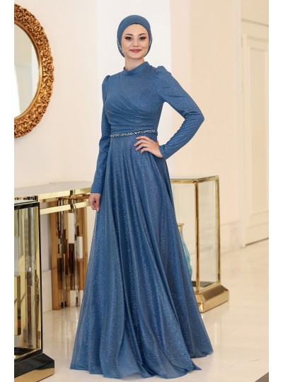 Işıl Büyük Beden Tesettür Abiye - İndigo