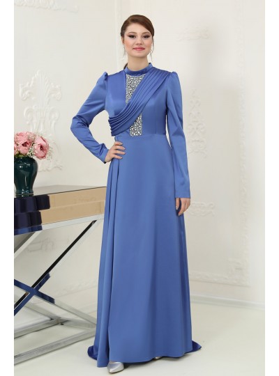 Zen Saten Büyük Tesettür Abiye - İndigo