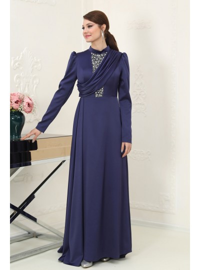Zen Saten Büyük Tesettür Abiye - Lacivert