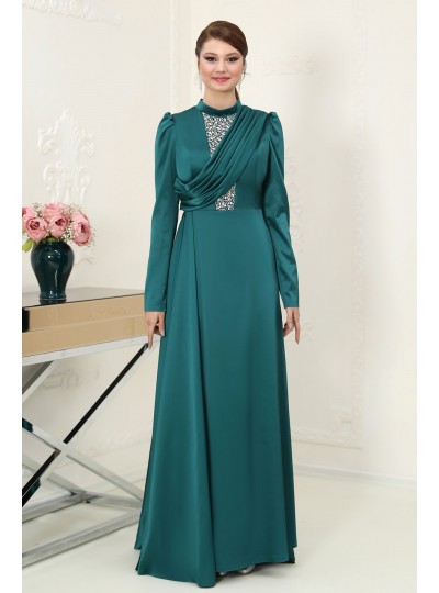 Zen Saten Büyük Tesettür Abiye - Zümrüt