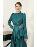 Nazende Saten Tesettür Abiye - Zümrüt